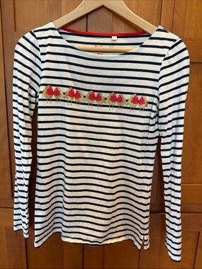 Boden Navy & White Striped Top with Red Trim